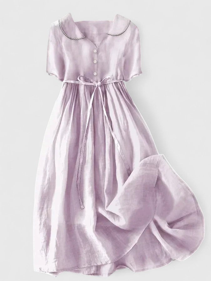 Damenkleid Midi Kurzärmlig Knöpfe Elegant