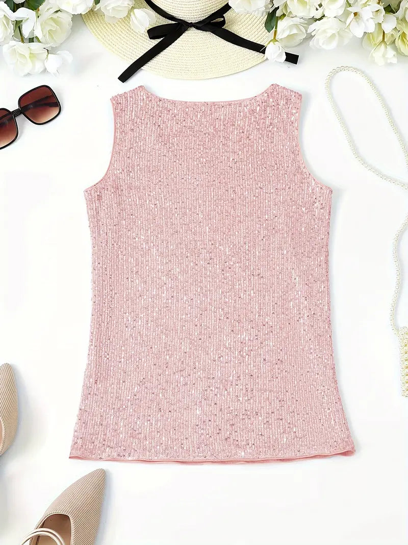 Elegantes Pailletten Top Ärmellos Damen Oberteil Glitzer