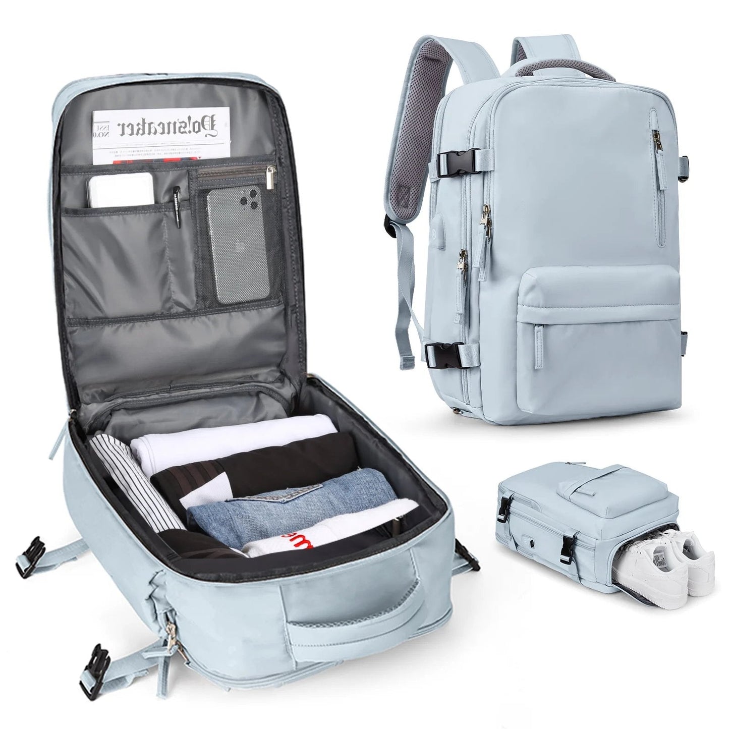 Reise-Rucksack Damen 35L Wasserdicht mit USB-Anschluss