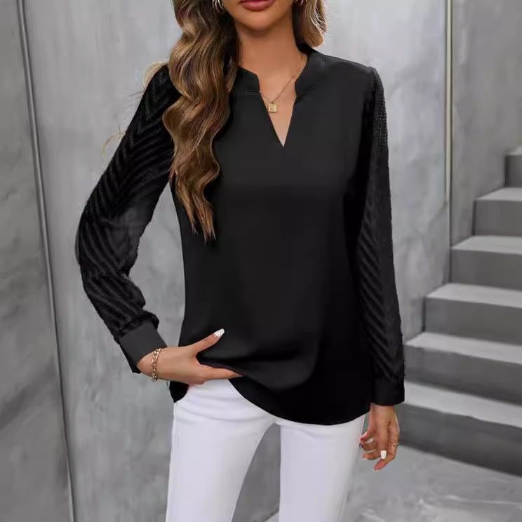 Elegantes Damen Top V-Ausschnitt Chiffon Bluse - BerlinGlamour