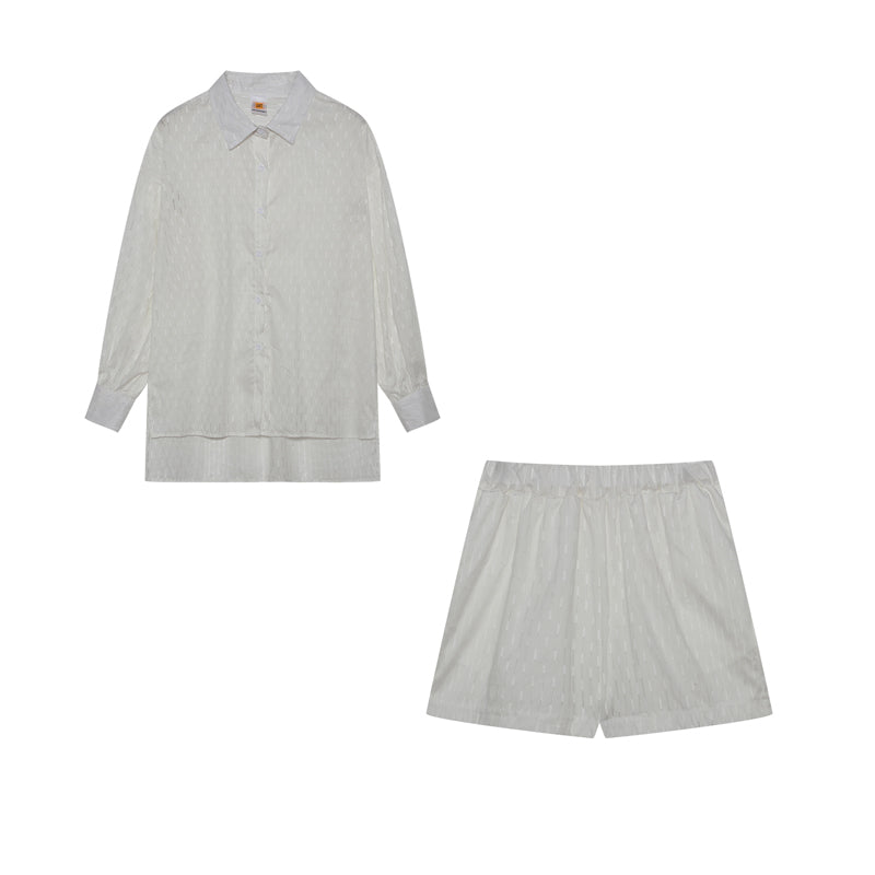 Baumwoll Zweiteiler Damen Oversize Bluse Shorts Leicht