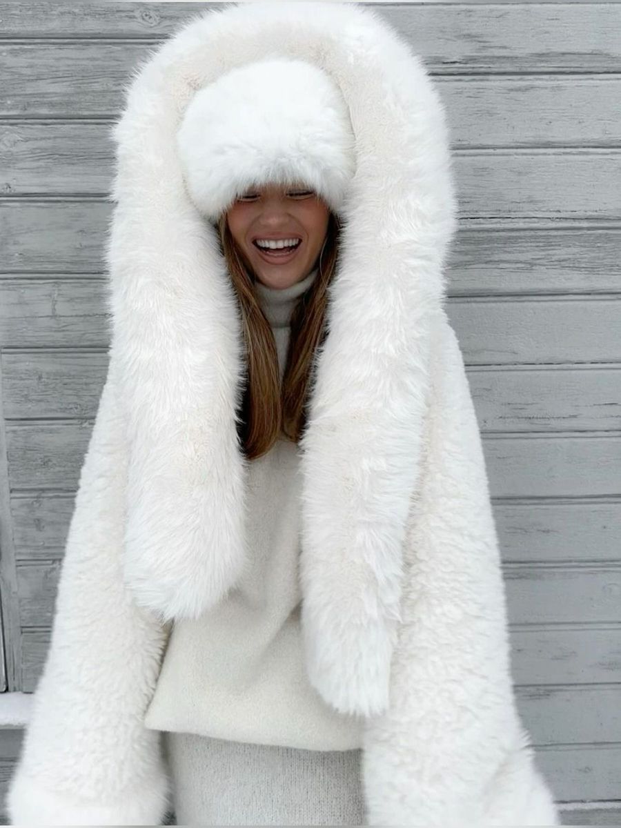 Faux-Fur-Jacke Luxus Fellimitat Kapuze Damen