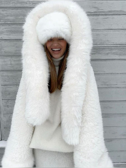 Faux-Fur-Jacke Luxus Fellimitat Kapuze Damen