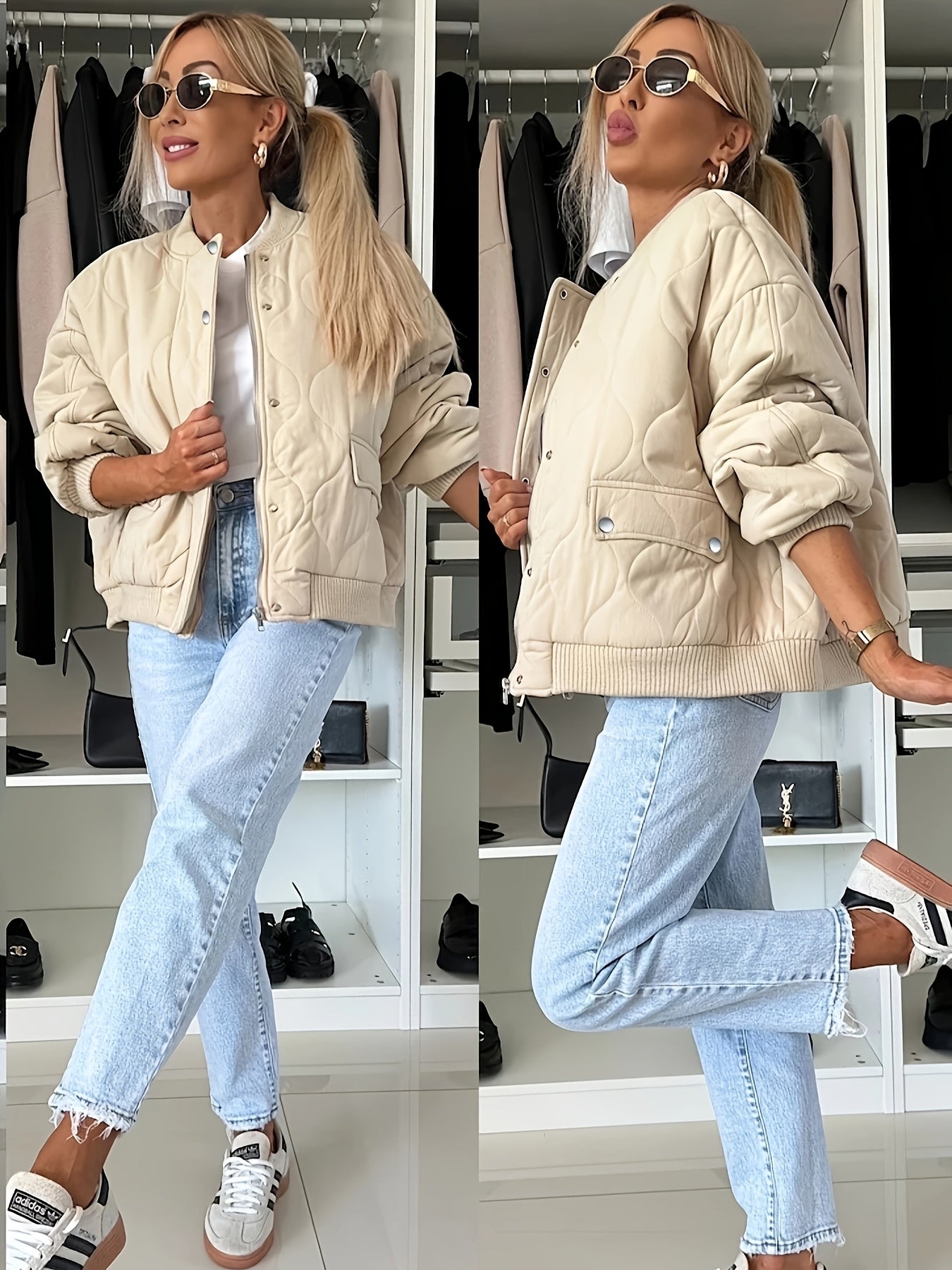 Pufferjacke Damen Gequiltet Warmer Reverskragen Herbstjacke - BerlinGlamour