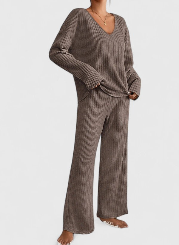 Damen Lounge-Set Rippstrick Bequem Weite Hose