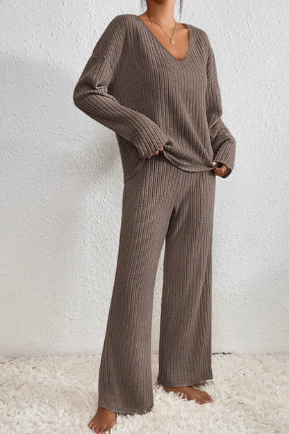 Damen Loungewear Set Zwei-Teilig Rippstrick Bequem