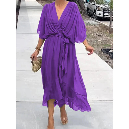 Kleid mit Fledermausärmeln und V-Ausschnitt – Modell Wendy