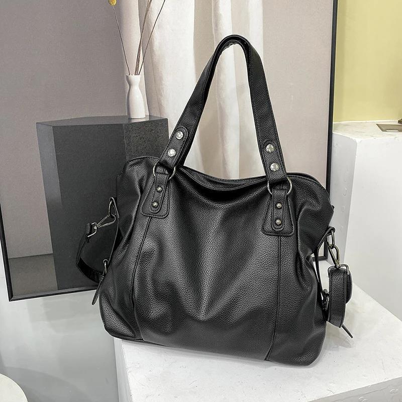 Lederne Damen Schultertasche Luxus Echtleder Schwarz - BerlinGlamour