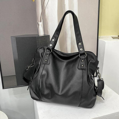 Lederne Damen Schultertasche Luxus Echtleder Schwarz - BerlinGlamour