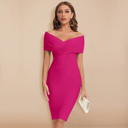 BEAUKEY 2020 Summer Women Sexy Off Shoulder V Neck HL Bandage Dress Green Bodycon Sheath Elegant Knee Length Party Club Vestido - Wolf Fashion