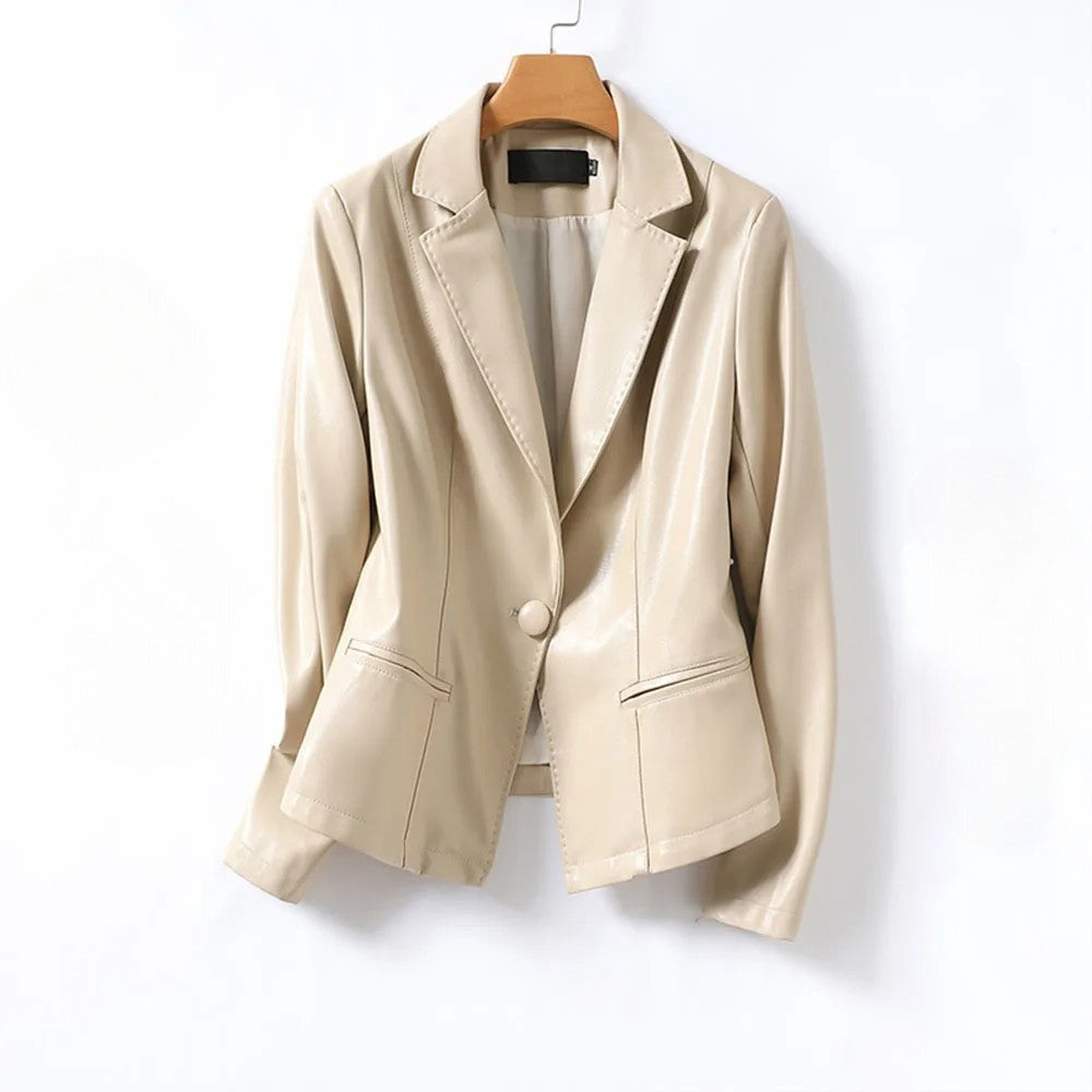 Leder Blazer Frauen Elegant Lammleder Schwarz