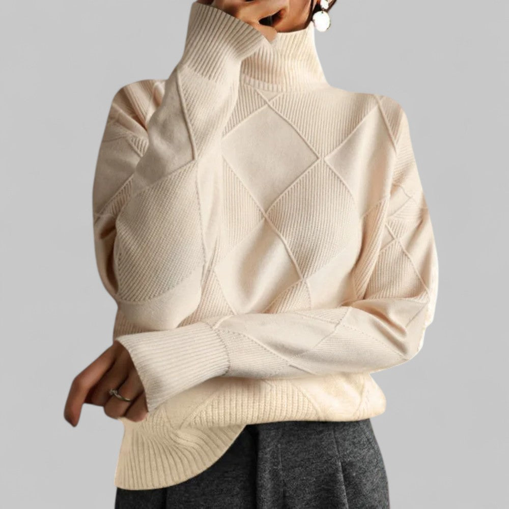 Damen Pullover Oversized Winter Rollkragen Muster
