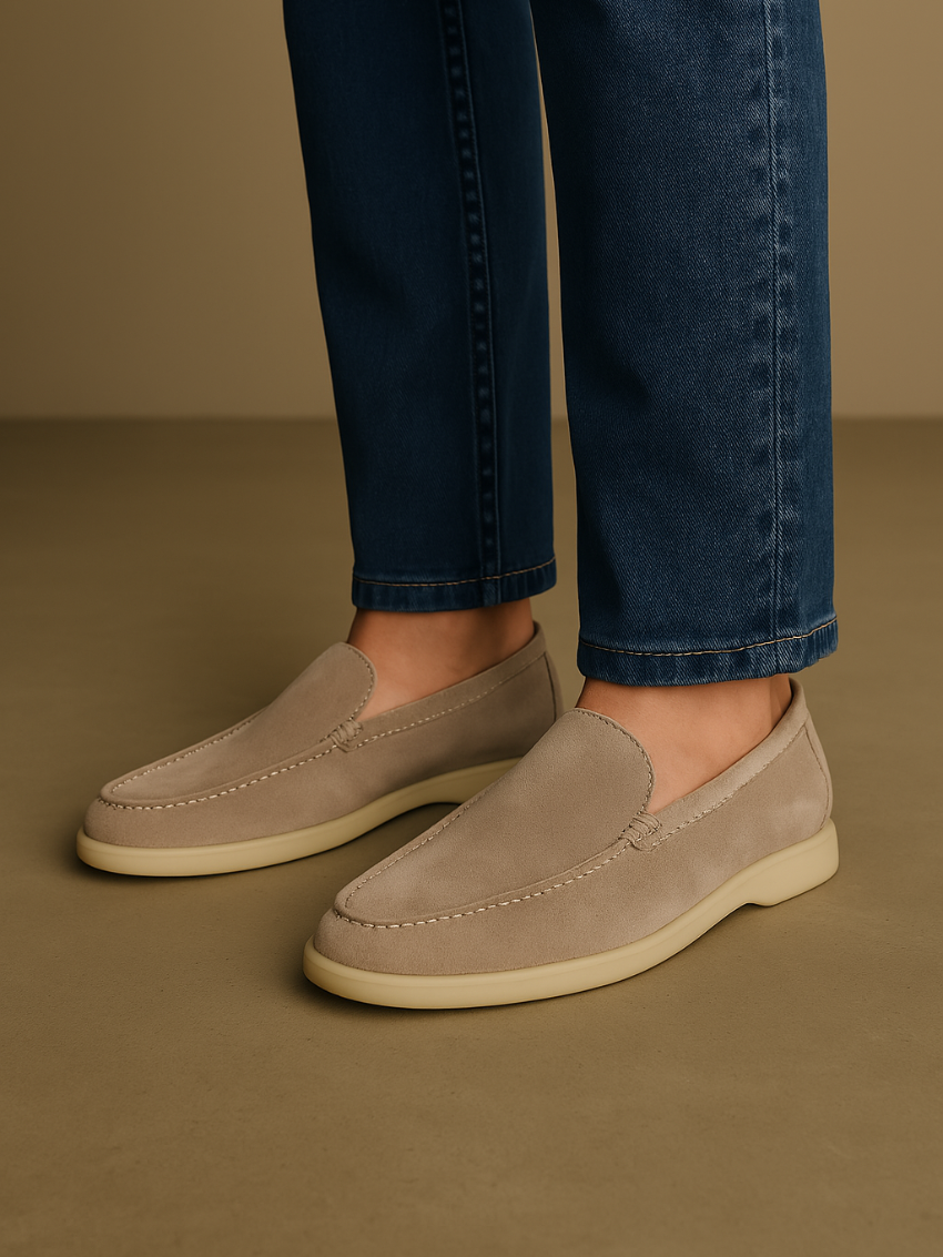 Echtes Leder Loafer Herren Schuhe Beige Elegant