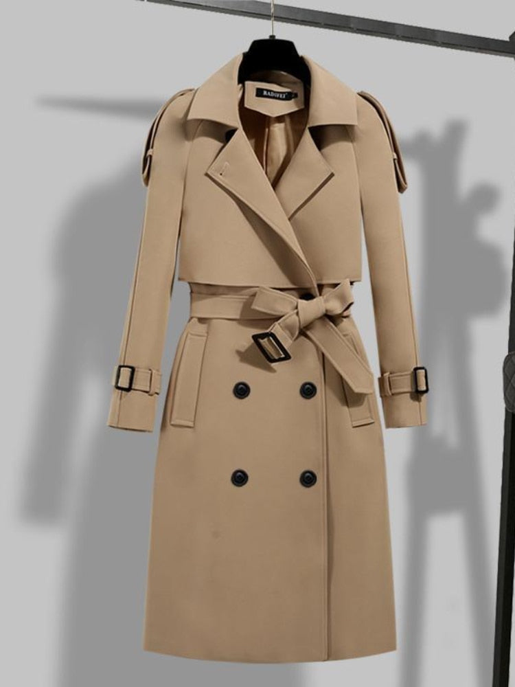 Damen Trenchcoat Modern mit Gürtel und Schal
