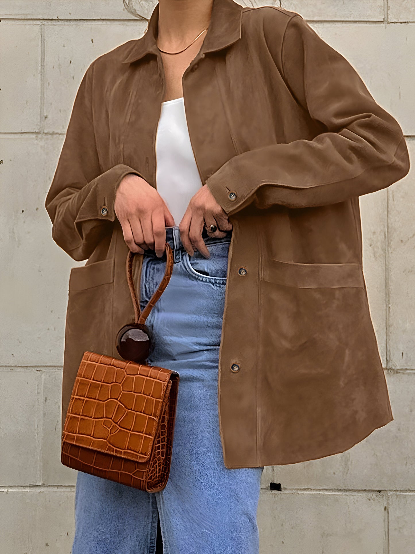 Lederjacke Damen Oversized Trendy Wildleder Stil