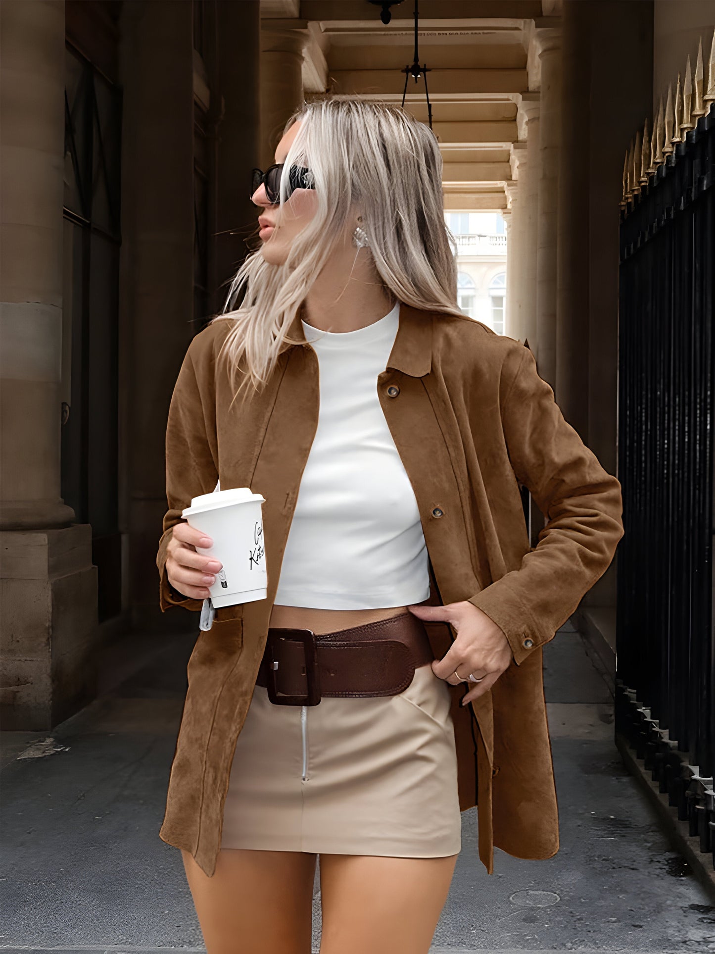 Lederjacke Damen Oversized Trendy Wildleder Stil