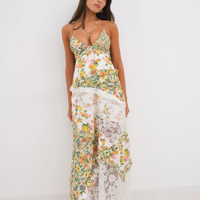 Sommer Maxikleid Damen Spitze Spitzenkleid Blumig - BerlinGlamour