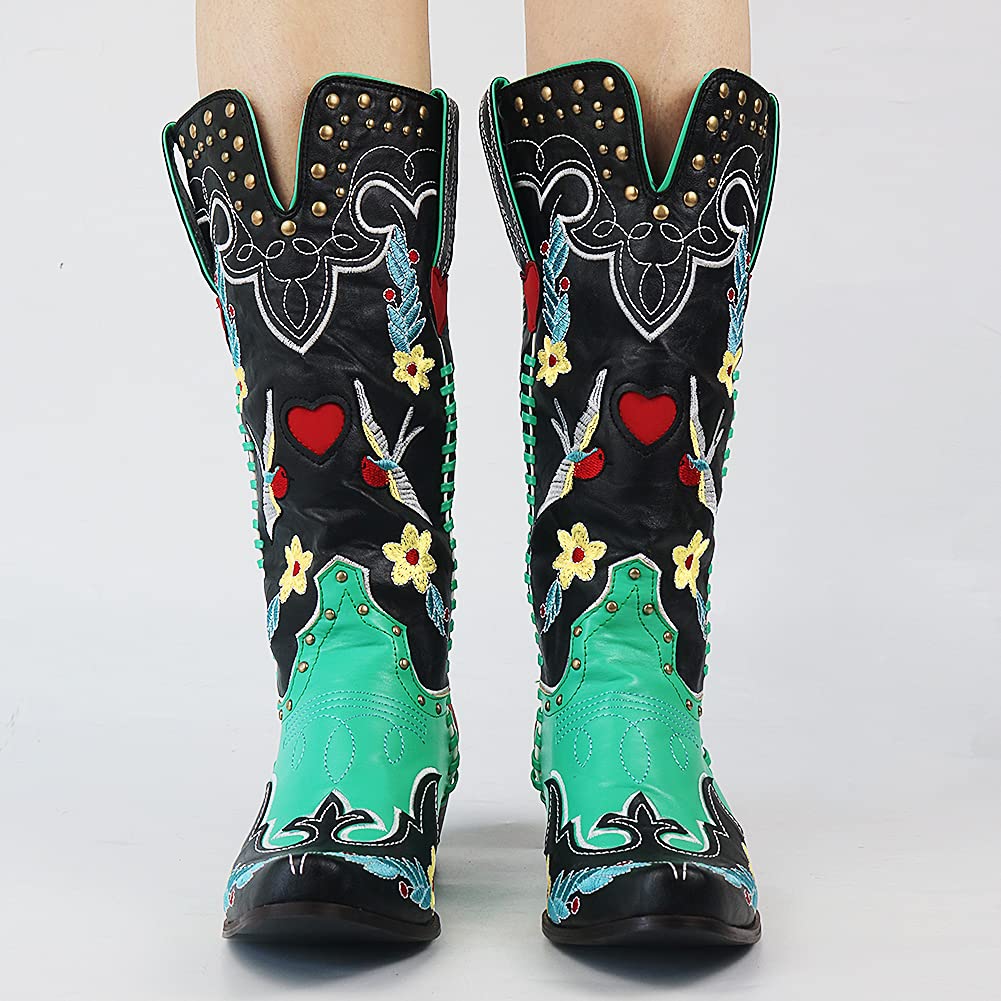 Damen Stiefel Bestickt Cowboy Blumenmuster Elegant