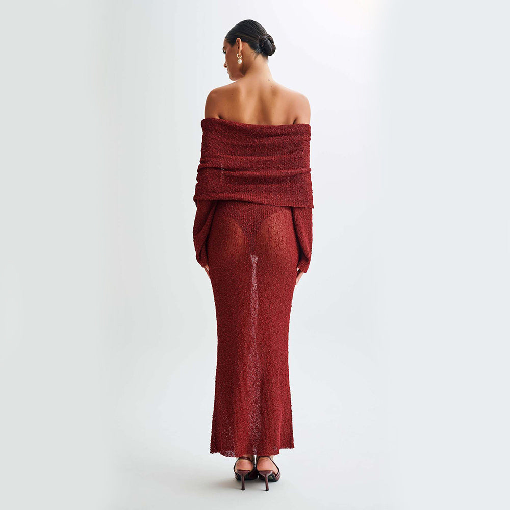 BerlinGlamour Damen Langarm-Strickkleid (einseitig)