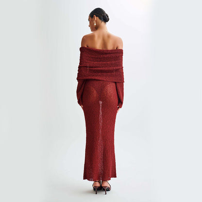 BerlinGlamour Damen Langarm-Strickkleid (einseitig)