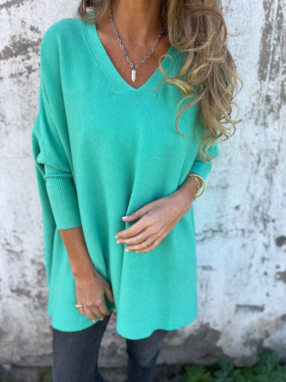 Damen Pullover Locker V-Ausschnitt Bequem