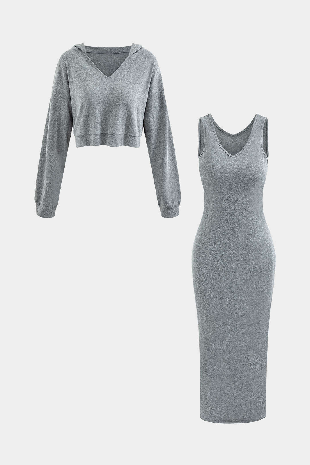Lässiges Zweiteiler Set Hoodie Midi Kleid Damen - BerlinGlamour