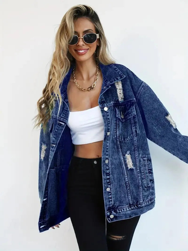 Große Damen Jeansjacke Oversized Trendy