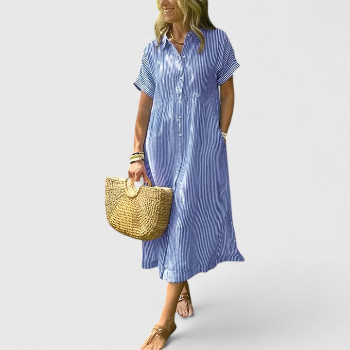 Damen Midikleid Gestreift Locker Leicht