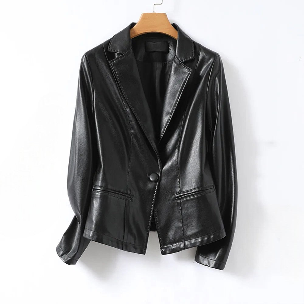 Leder Blazer Frauen Elegant Lammleder Schwarz