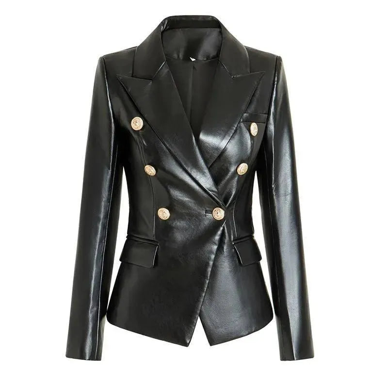 Lederblazer Damen Schwarz Elegante Geschäftsjacke