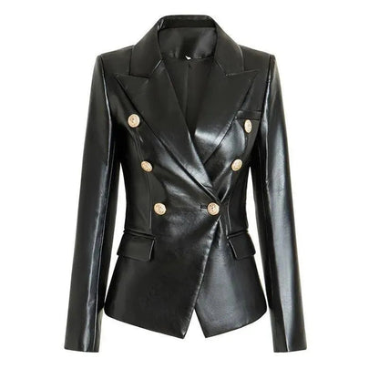Lederblazer Damen Schwarz Elegante Geschäftsjacke