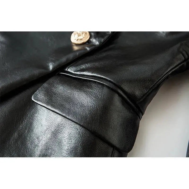 Lederblazer Damen Schwarz Elegante Geschäftsjacke