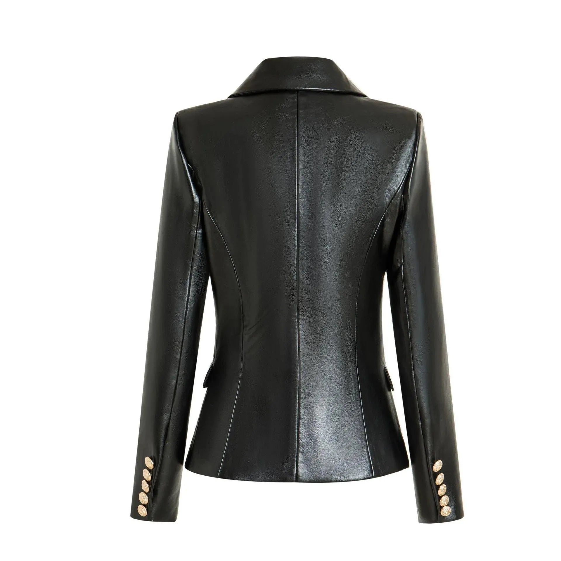 Lederblazer Damen Schwarz Elegante Geschäftsjacke - BerlinGlamour