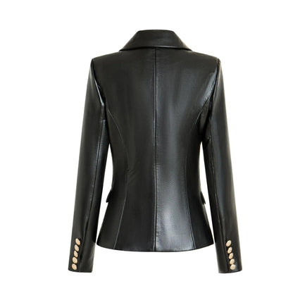 Lederblazer Damen Schwarz Elegante Geschäftsjacke - BerlinGlamour