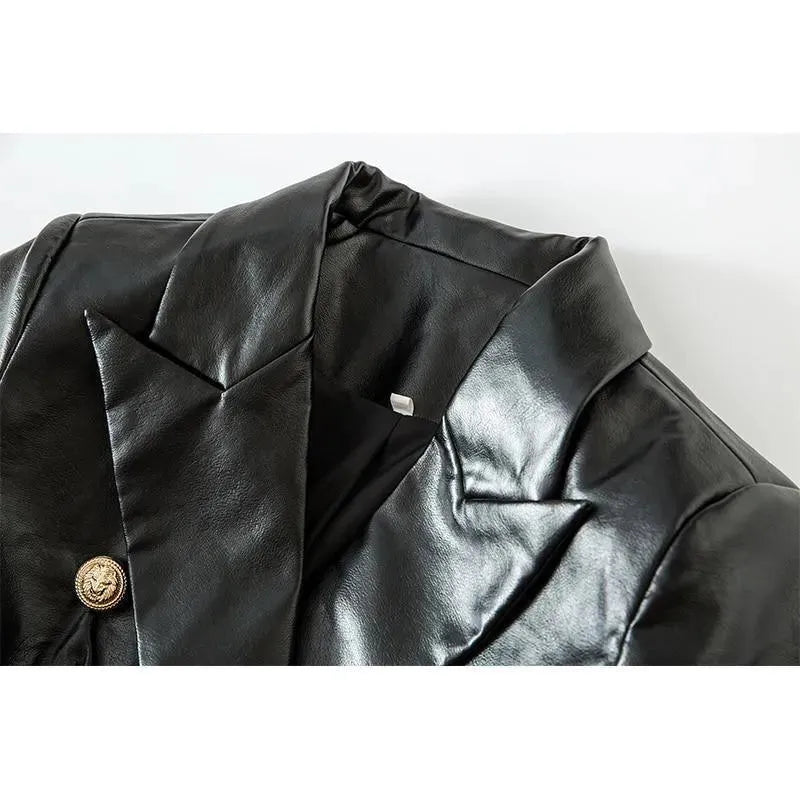 Lederblazer Damen Schwarz Elegante Geschäftsjacke