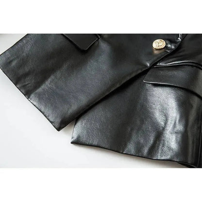 Lederblazer Damen Schwarz Elegante Geschäftsjacke