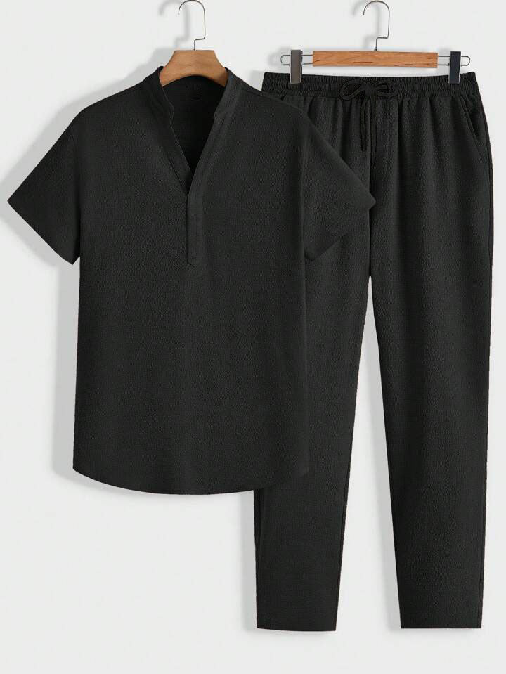 Herren Lounge-Set Komfortable Polo Stehkragen Hose