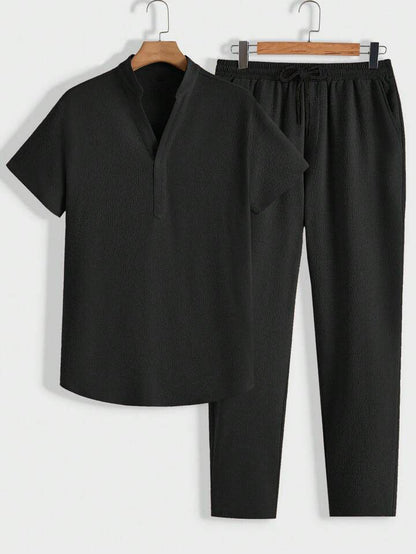 Herren Lounge-Set Komfortable Polo Stehkragen Hose