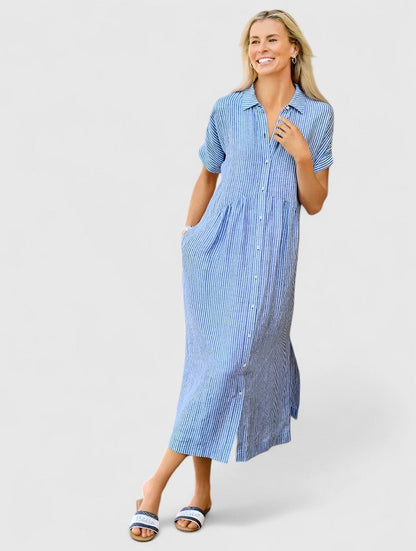 Damen Midikleid Gestreift Locker Leicht