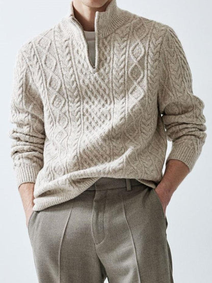 Strickpullover Zopfmuster Warm Halbreißverschluss Stilvoll