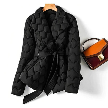 Damen Gürtel Mantel Steppjacke Winter Puffer Jacket