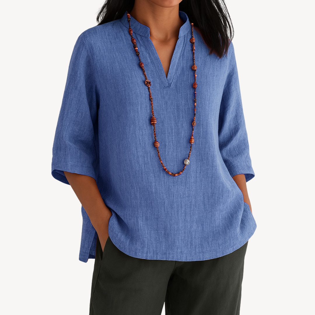 Damen Leinentunika Sommer Top Lässig - BerlinGlamour