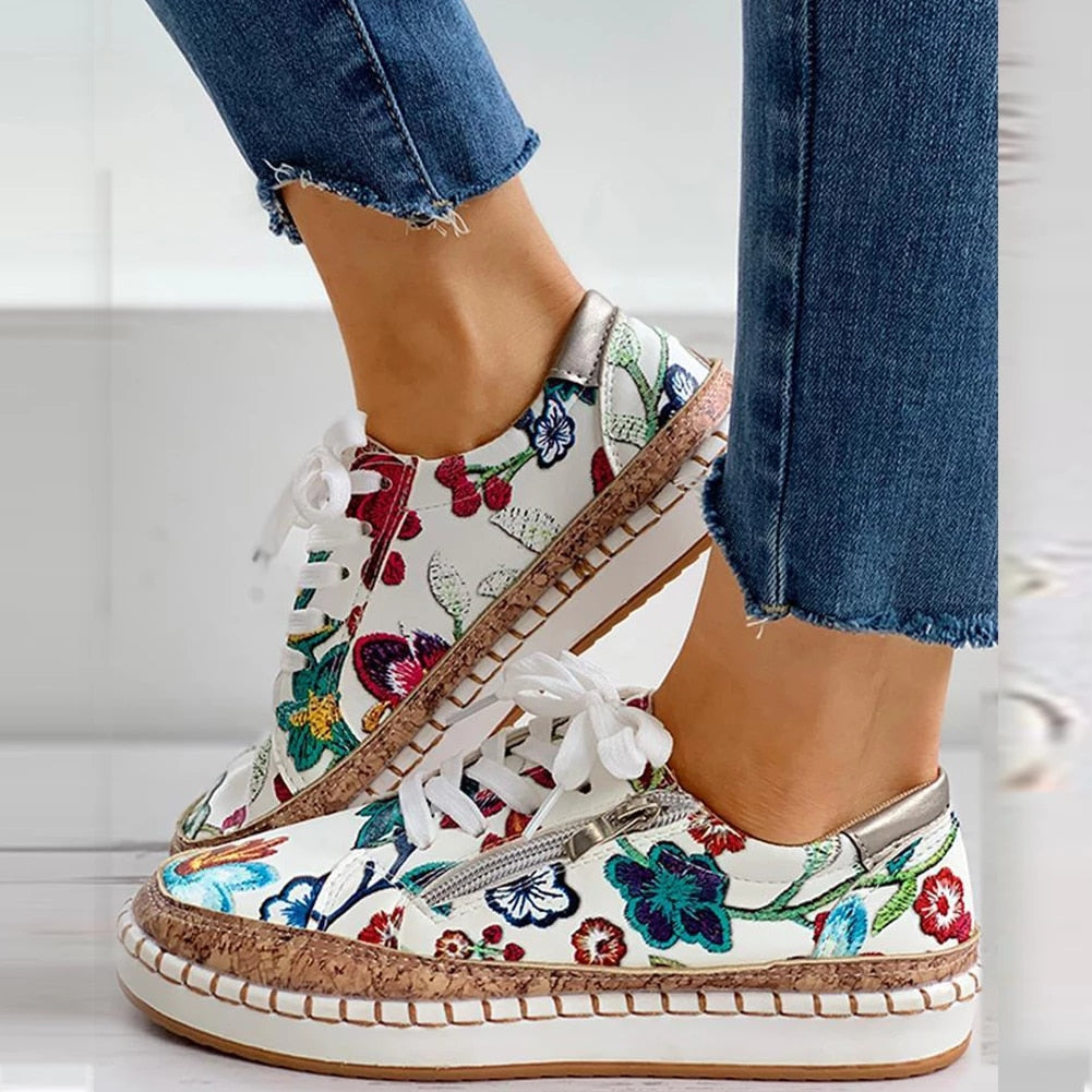 Damen Schuhe Blumenmuster Gummisohle