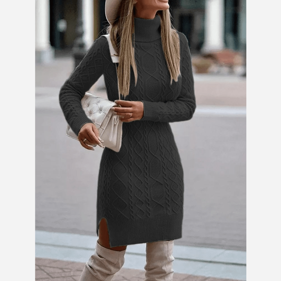 Boho Strickkleid Damen Rollkragen Stilvoll Herbst