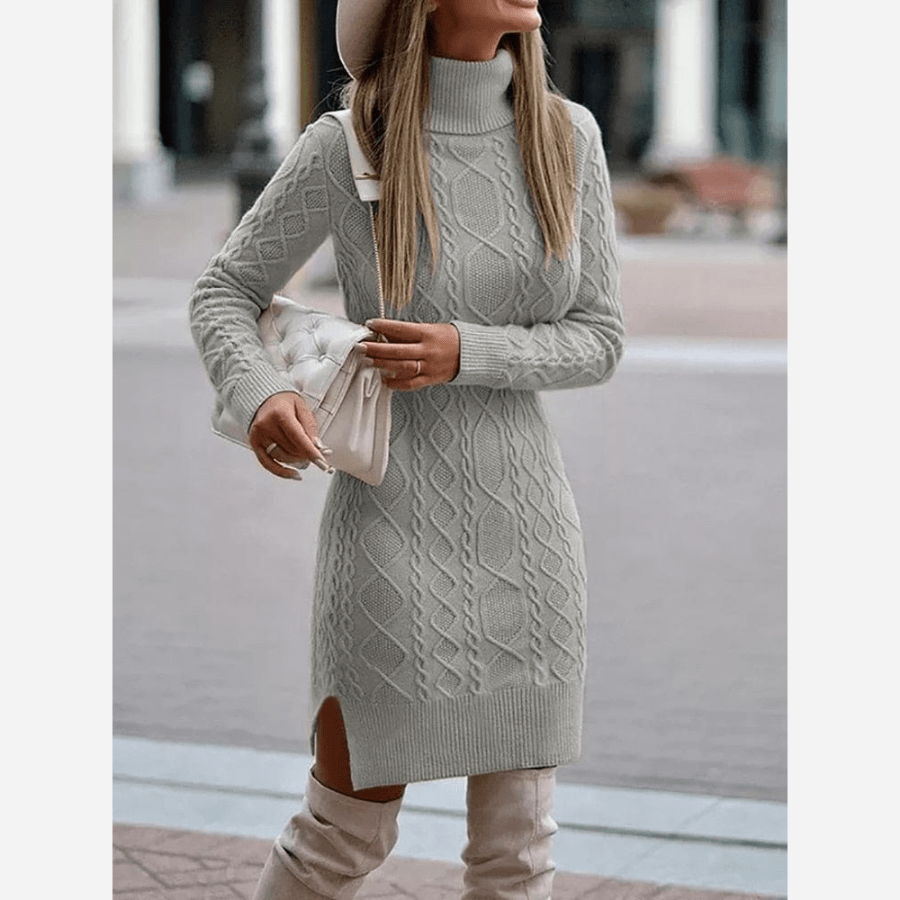 Boho Strickkleid Damen Rollkragen Stilvoll Herbst