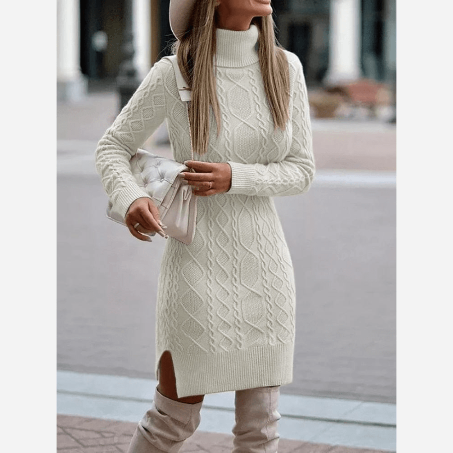 Boho Strickkleid Damen Rollkragen Stilvoll Herbst - BerlinGlamour