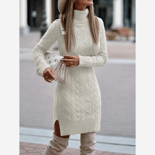 Boho Strickkleid Damen Rollkragen Stilvoll Herbst - BerlinGlamour