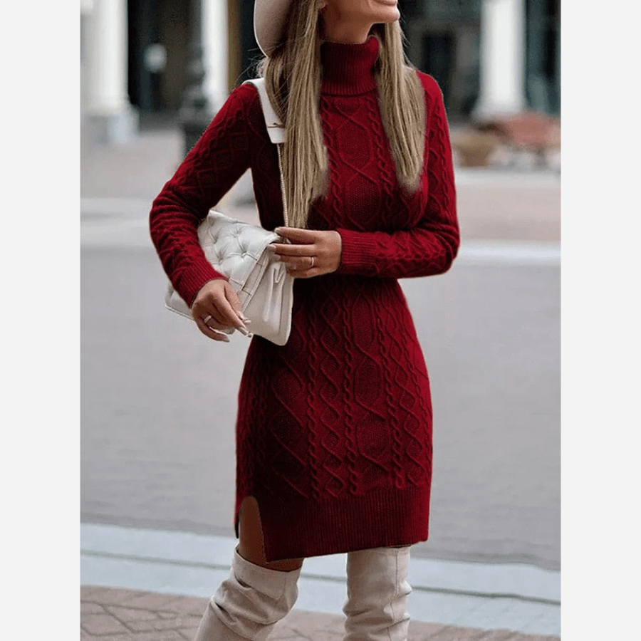 Boho Strickkleid Damen Rollkragen Stilvoll Herbst