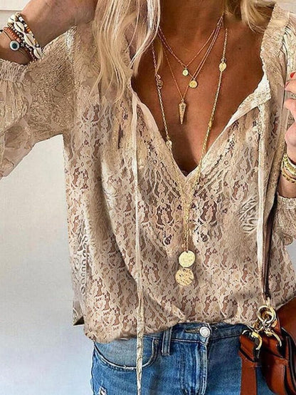 Damen Bluse V-Ausschnitt Elegante Boho Style - BerlinGlamour
