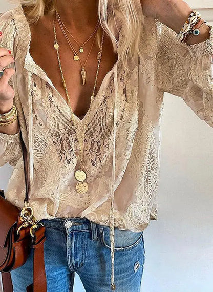Damen Bluse V-Ausschnitt Elegante Boho Style